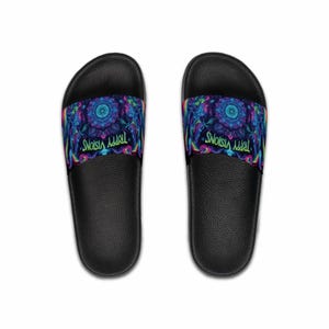Trippy Vibe Men&#39;s Slide Sandals - Colorful Beach Slippers, Festival Footwear, Summer Slides, Gift for Him, Unique Summer Sandals