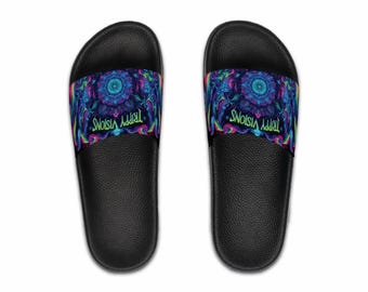 Men's Slide Sandals - Trippy Vibe Colorful Beach Slippers