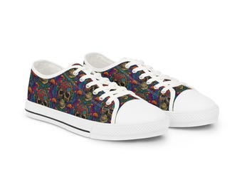 Psychedelic Skull Sneakers, Trippy Low Top Shoes