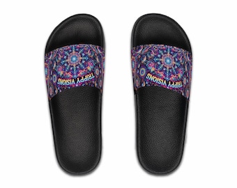 Trippy Pattern Slide Sandals, Psychedelic Beach Shoes