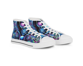 Psychedelic High Top Sneakers, Unique Artistic Sneakers, Colorful Sneakers for Men, Festival Footwear, Comfortable and Stylish