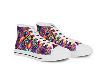 Vibrant High Top Sneakers for Artistic Souls, Trendy Footwear, Colorful Sneakers, Unique High Tops, Festival-Ready Style