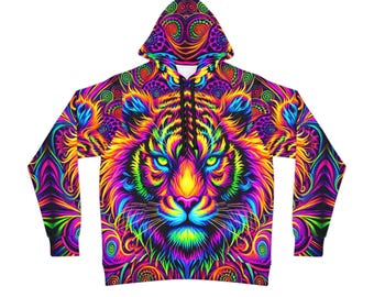 Psychedelic Neon Tiger Hoodie | Vibrant All-Over Print