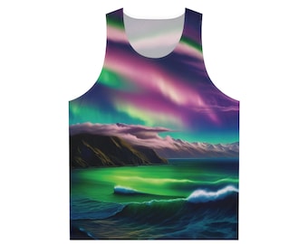 Trippy Northern Lights Tank Top – Psychedelic Aurora Borealis, Festival Shirt