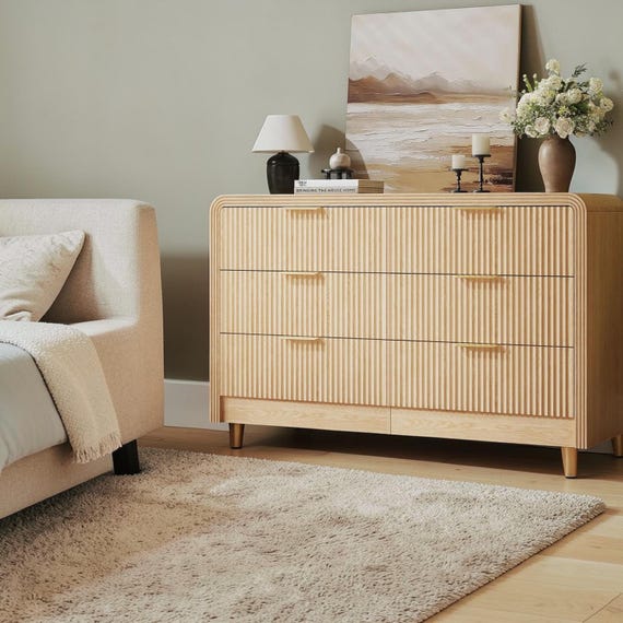 golden oak 6 drawer dresser Amerlife Cropredy Fluted 6-Drawers Dresser 54