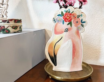 Handmade flamingo watercolor ceramic vase *MADE TO ORDER*