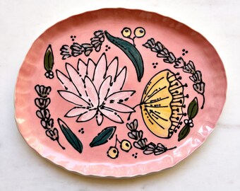 Large handmade floral ceramic jewelry dish | 2 floral styles available