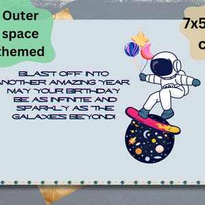 Carte d'anniversaire astronaute pour enfants | carte d'anniversaire de l'espace | imprimable pliable 7 x 5 pouces | Anniversaire sur le thème de l'espace | Téléchargement instantané