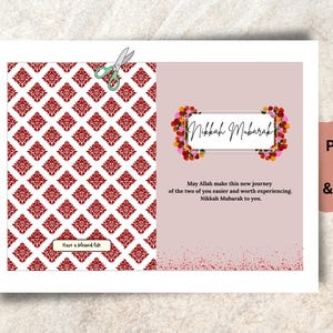Cartão Nikkah Mubarak | Cartão de felicitações dobrável 5x7 para impressão floral | Cartão de casamento islâmico | Download instantâneo | Presente Nikkah DIY, casal muçulmano