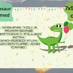 Dinosaur Birthday Card for Kids | Printable 7x5 Foldable Card | Dino Party Kids Birthday Card | Instant Download | DIY Greeting Card