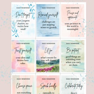 Daily Affirmation Cards Printable | Positive Quote Flash Cards | Self Esteem | Self Care Gift | Self Love | Vision Board Manifestation