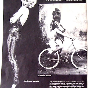Vintage Magazine Page ad of Marilyn Monroe/ As Lillian Russell On Bicycle/ Movie Star