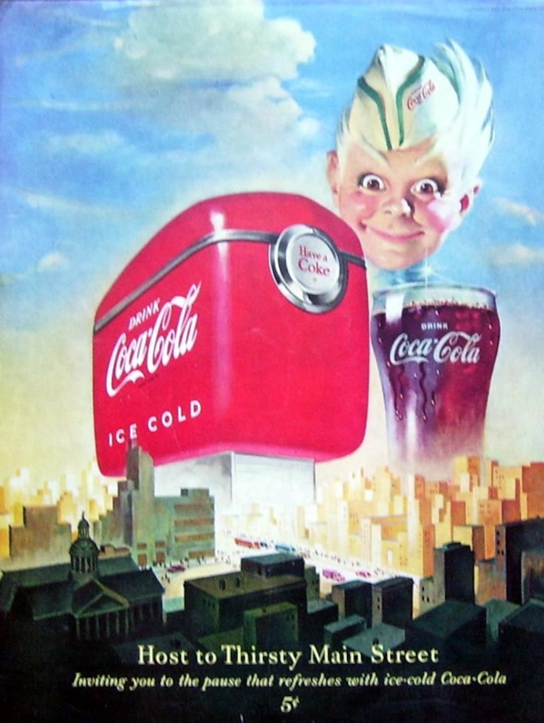 1950 Magazine Page Coca Cola Ad Double Sided Sprite Boy and