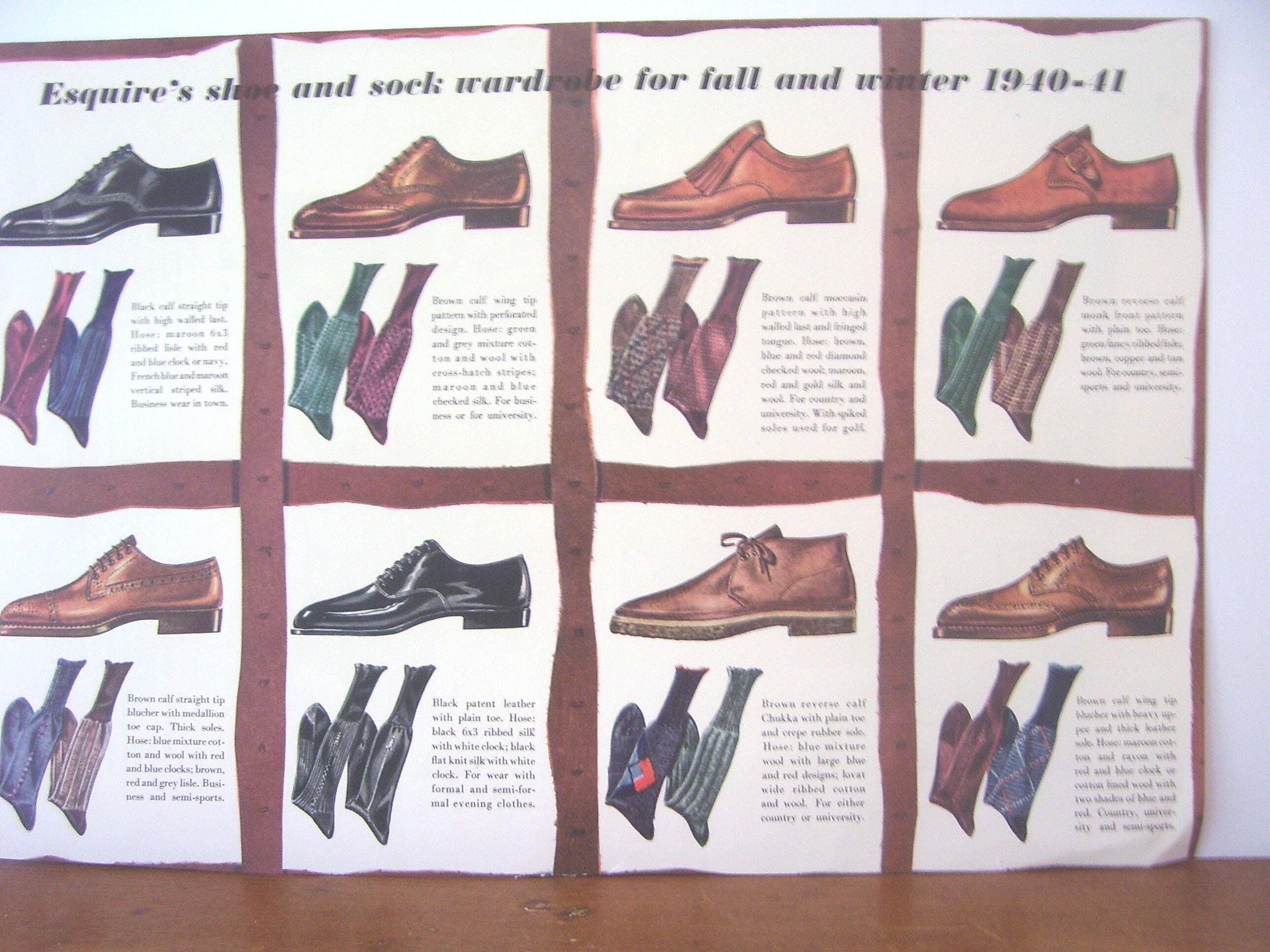 1940 Men's Shoes and Sock Magazine Page Print Advertising - Brown