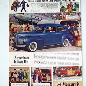 1941 Mercury Car Ad, Magazine Print Page Ad, Car Ads, Antique Car Ad, Paper Car Ad, Automobile Print Ad, Mercury 8 ad, Schenley Whiskey Ad