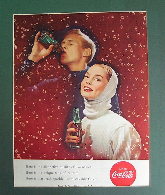 コカ・コーラ - 1955 &amp; 1956 Coca-Cola framed poster ad 1956 Ccca Cola Ad, Drink Coca Cola, Winter Scene for Coca