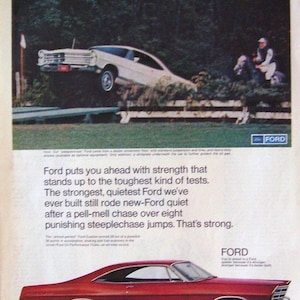 Vintage Magazine Page ad 1968 Red Ford Custom Automobile/ Gift for Him/