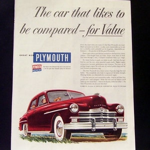 Plymouth Car Advertisement 1949 - Red Plymouth Division of Chrysler - Magazine Page Print