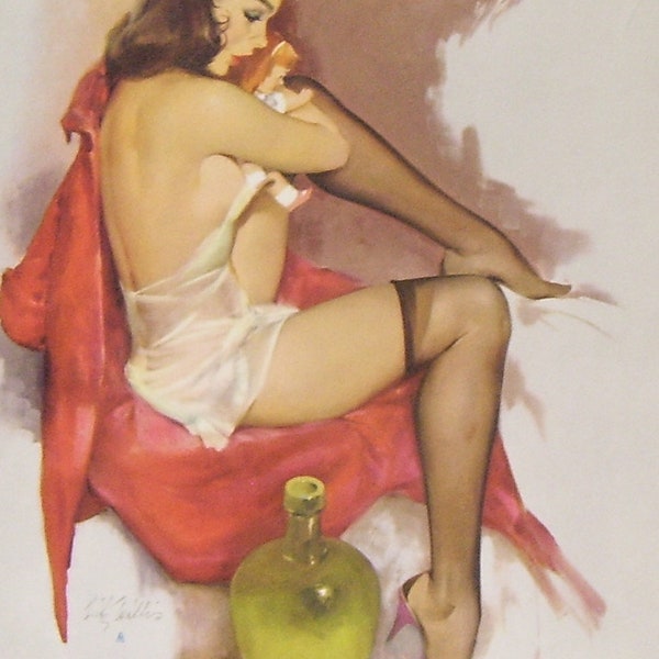 September Calendar Pin Up Girlie Page - Nylons, Lingerie, Artist Fritz Willis - Art Illustration Ladies Underwear Fashion Ad