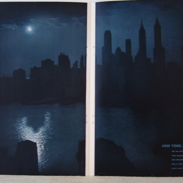 New York Lights Out Black Photo Shoot of New York City at Night, Magazine Double Page 1942