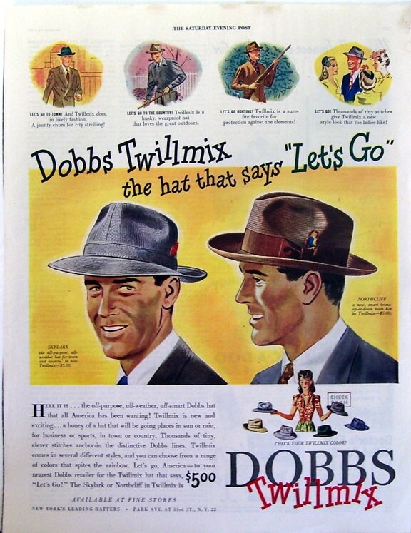 Vintage 1945 Dobbs Twillmix Mens Hats, the Hat That Says Vintage 1945 Dobbs Twillmix Mens Hats, the Hat That Says