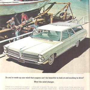 Vintage Magazine Page 1965 Pontiac Safari Car Ad/ Automobile Advertising/ Man Cave Art/General Motors/ Pontiac Division
