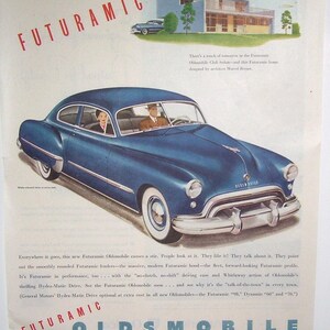 1948 Blue Oldsmobile Club Sedan Advertising - Magazine Page Ad- Fururamaic