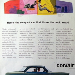1960 Chevrolet Corvair Car Ad - Blue Corvair - Magazine Page Print Ad- reverse Side Campbell&#39;s 2 New Soups Ad, Retro - Decor-Man Cave Decor