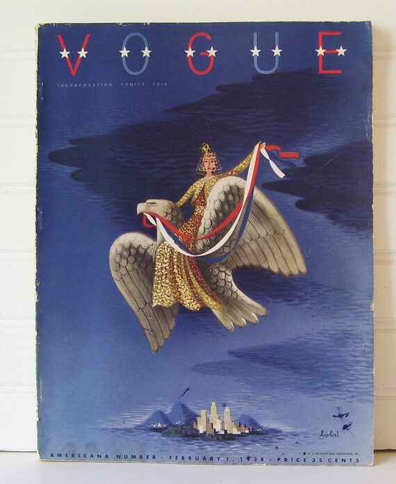 Vintage February 1938 Vogue Magazine, Front Page by Bobri