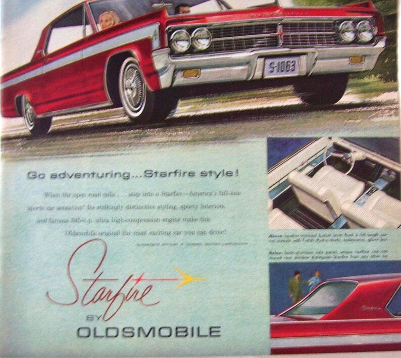 1963 Oldsmobile Starfire Magazine Page Ad/ Man Cave Decor, Car Ad ...
