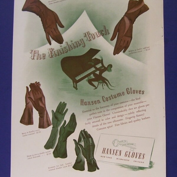 1941 Hansen Ladies Gloves Advertising-Ladies Glove Ad-Fashion Brown Gloves-Leather Gloves