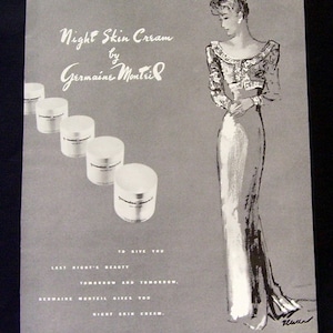 Germaine Monteil Night Skin Cream 1941 Ad - Magazine Page Print Advertising- Reverse Ice Skating Dresses