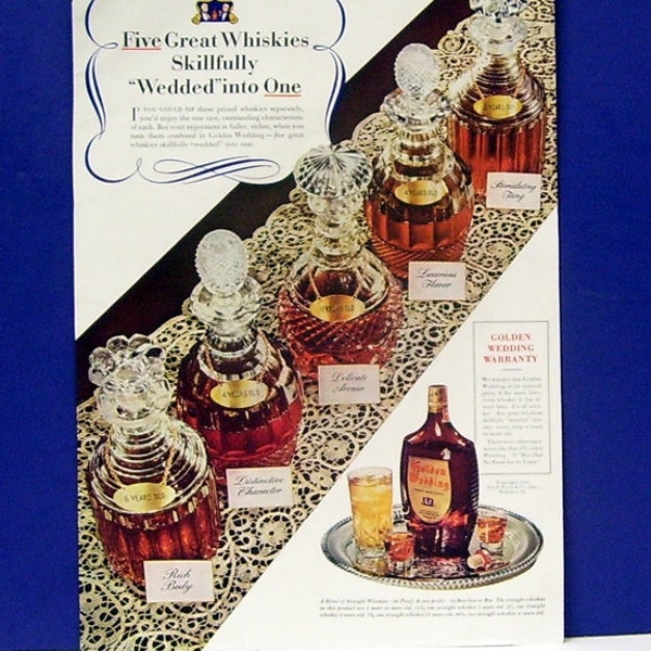 Whiskey -Golden Anniversary Whiskies 1940 Magazine Page Print Ad, Reverse Side Sporty Gent with 3 Piece Suit and Tie, Artist Signed