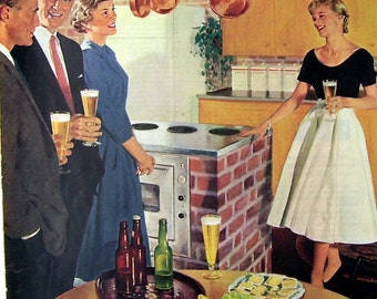 Vintage Magazine page Ad Beer and Ale Original Magazine, Showing Off The New Kitchen, America&#39;s Beverages  Home Life in America