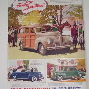 1940 Plymouth Car Magazine Page Advertising - Convertible Coupe - Canadian Club Whiskey Ad