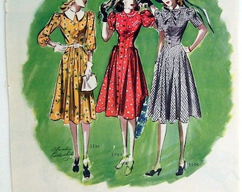 1939 Vintage McCall's Vacation Clothes Magazine Print Page,  Hip Fashion, Rippled Hemlines, The Red Frock, Ladies Fashion Design, Fashion Ad