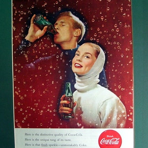 1956 Ccca Cola Ad, Drink coca Cola, Winter Scene for Coca Cola, Original Magazine Print Page, Art Illustration, Original Ad, Coke Ad