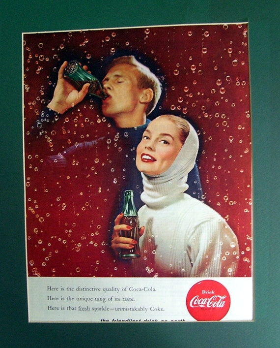 1956 Coca Cola Ad, Drink Coca Cola, Winter Scene for Coca Cola