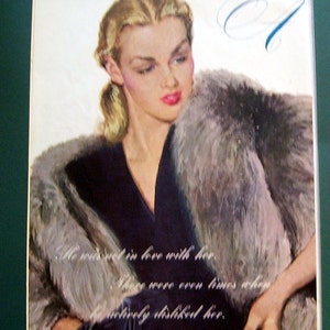 Classy Lady in Fur , Little Black Dress, Artist Drawn Ad, Artist Art, Art Illustration
