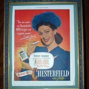 Vintage Loretta Young Ad for Chesterfield and Coca Cola Ad, Movie Actress,,Entertainment, , Magazine print, Print Ad, Advertising, Movies
