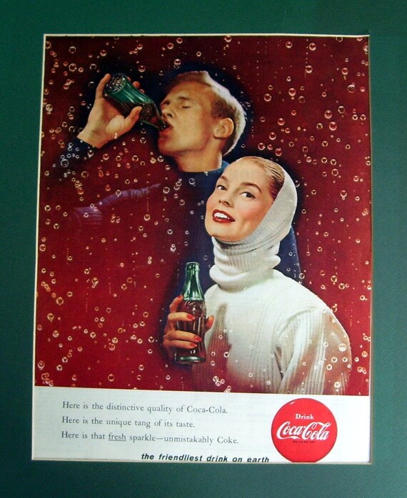 1956 Coca Cola Ad, Drink Coca Cola, Winter Scene for Coca Cola