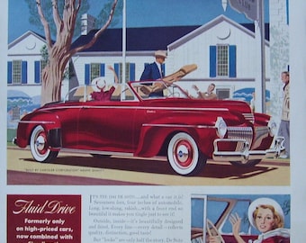 1941 Red Chrysler DeSota Convertible Car Advertisement - Magazine Print Page - Chesterfield Cigarette