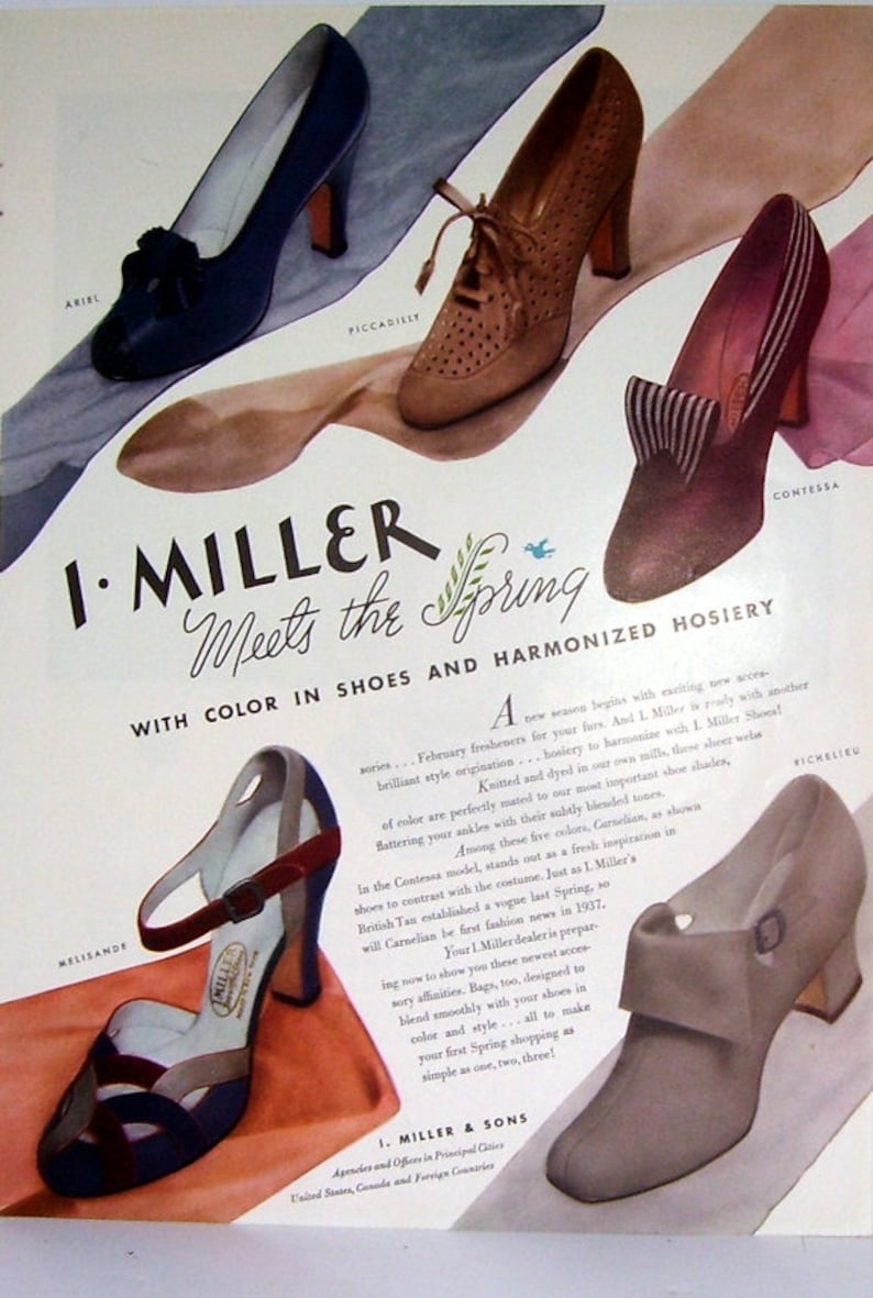 I. Miller and Sons Shoe Ad 1937 Ladies Classy Shoes Double