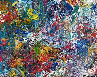 Peinture acrylique abstraite sur toile à motifs tourbillonnants