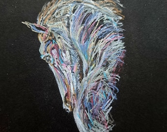 Metallic Horse Pencil Drawing on Black Paper