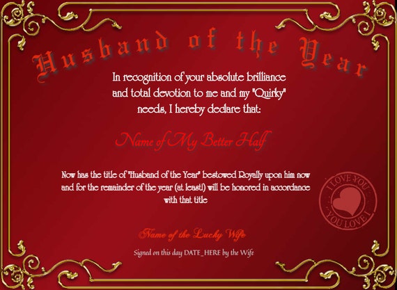 personalized husband of the year certificate award husband of the year award certificate