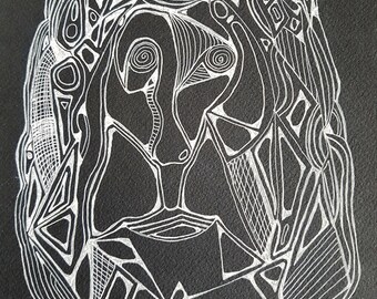 Facing Abstract Black and White Sketch