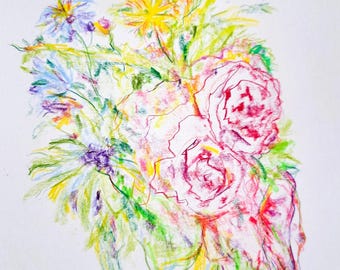 Bouquet of Wildflowers Color Pencil Drawing