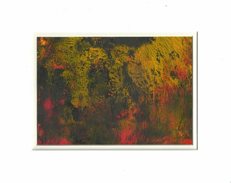 Original Acrylic Abstract Nightfall in the Park Painting Fine Art in White Mat. image 2