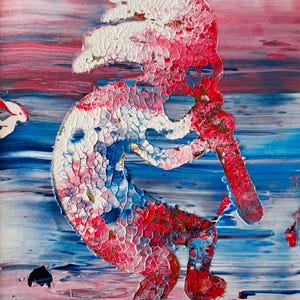 Kokopelli Symbol Original Acrylic Abstract Painting Fine Art in White Mat by Ryan O&#39;Neill